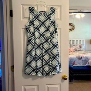Charming Charlie Summer Plaid Dress L Bust 39” Waist 33” Length 35.5” Navy Green